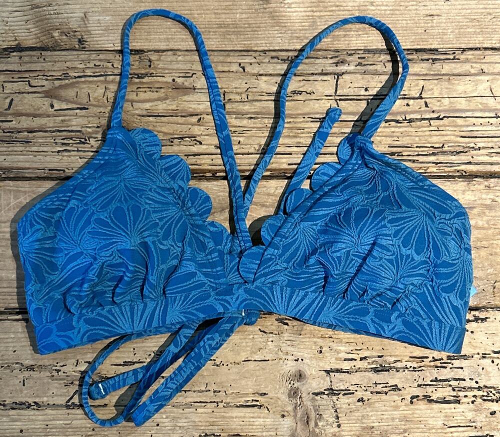 Cupshe Women’s Size L Blue Floral Print Bikini Top NWT